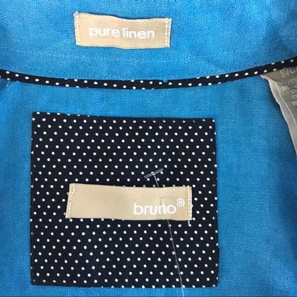 BRUNO 100% Linen Mens Short Sleeve Blue Shirt S - Picture 8 of 8